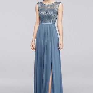 LONG BRIDESMAID DRESS WITH LACE BODICE